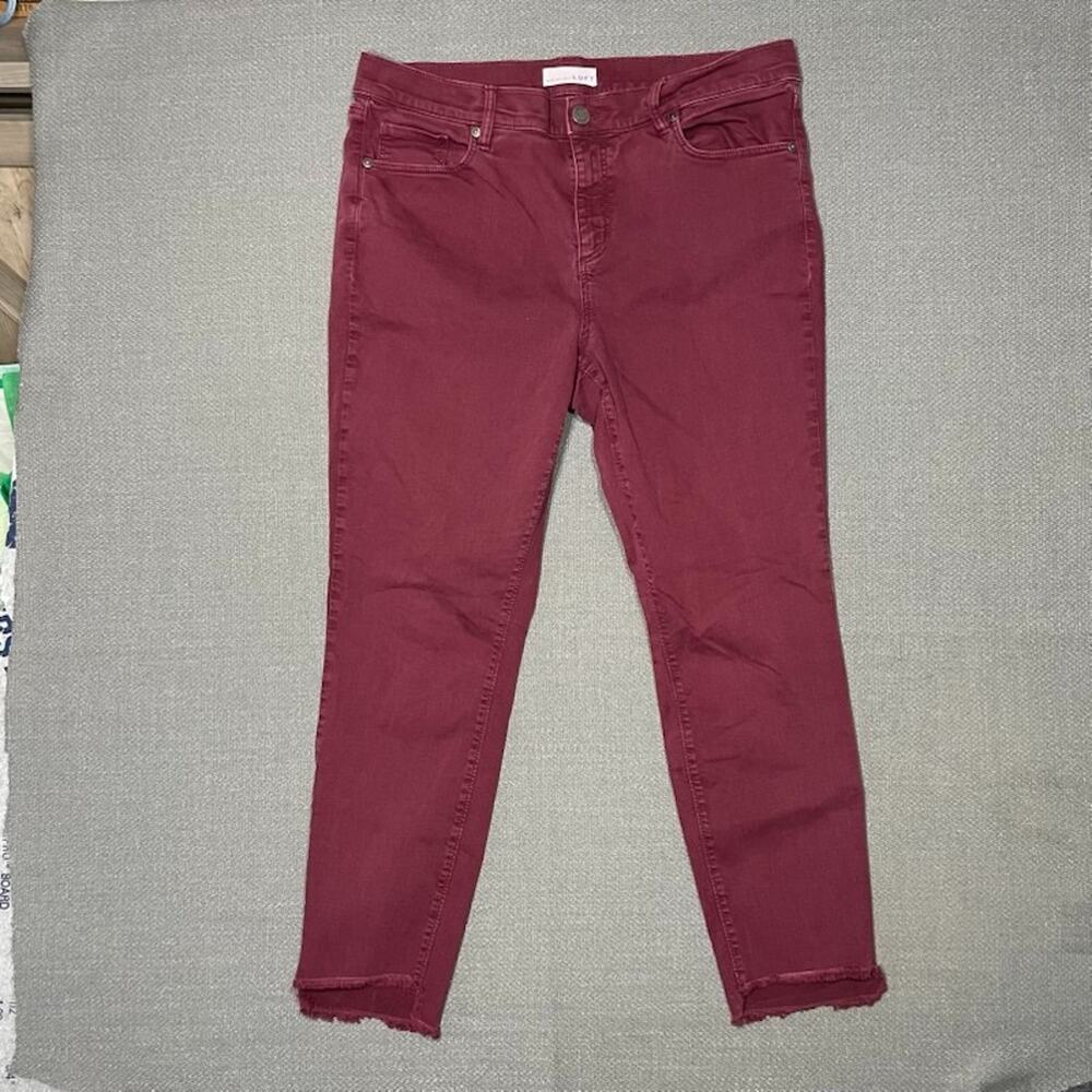 Loft Jeans Women's Modern Skinny Ankle Mid Rise sz 12 Stretch Fray Hem Red